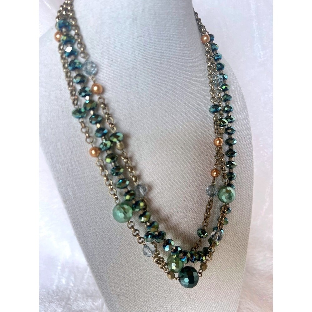 Lia Sophia Mermaidcore Necklace 18" Fairy Green‎ Teal Beaded Layered Irridecent